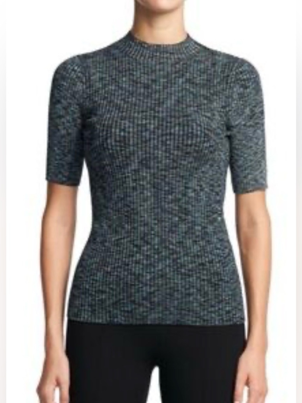 Theory Ribbed Mock Neck Marbled Sweater Top, size L